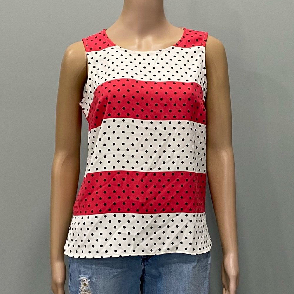 Talbots Red and White Polka Dot Sleeveless Top Small Petite